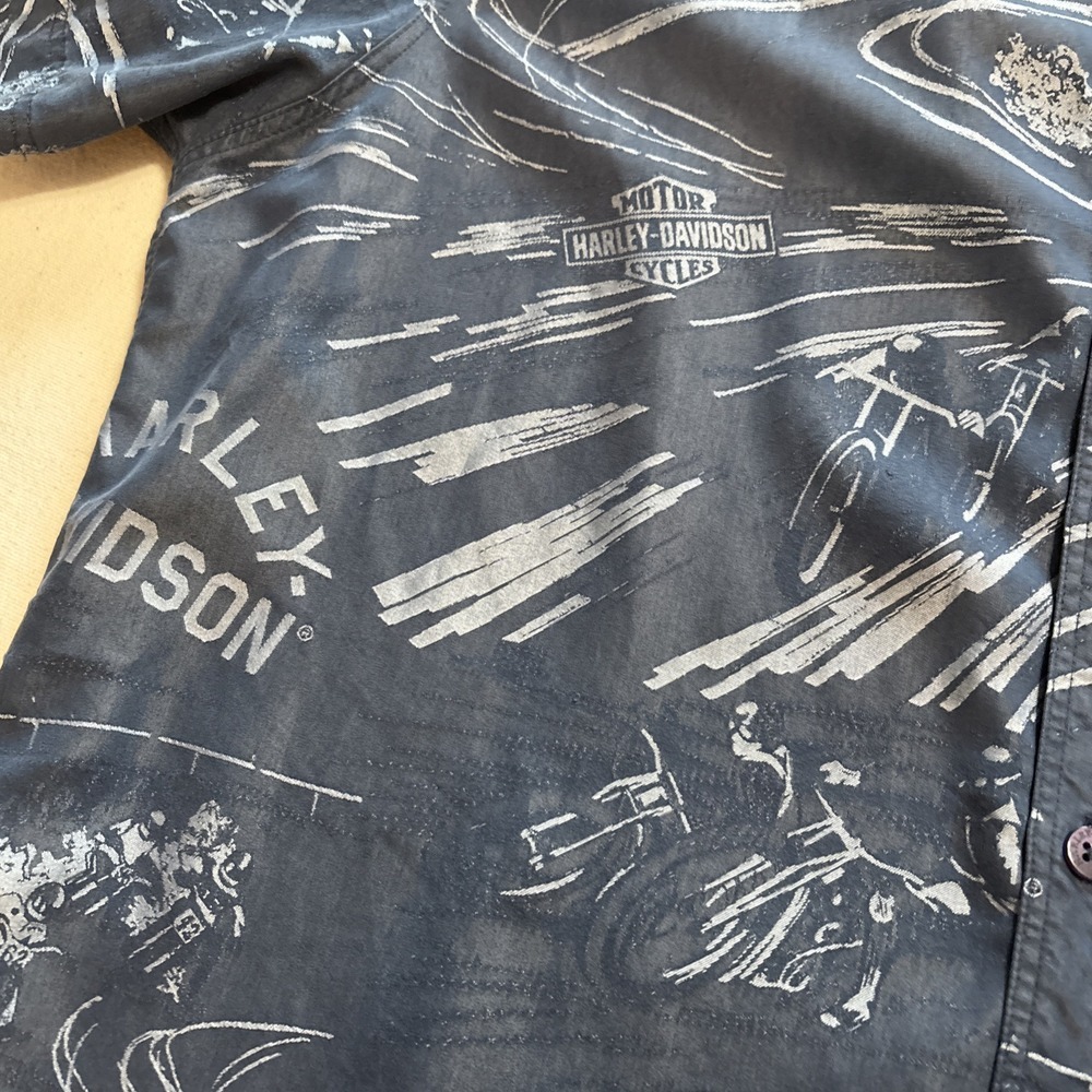 Harley-Davidson Shirt‎ Mens 2XL Short Sleeve Button-Up All Over Print Rayon - Picture 8 of 8